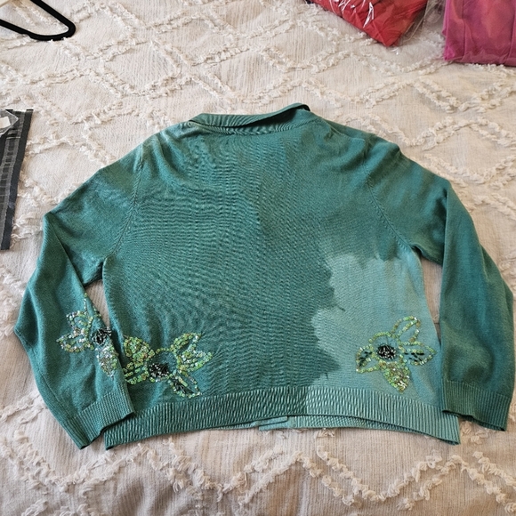 Twinset Milano Teal Beaded Cardigan Size Small - Picture 7 of 8